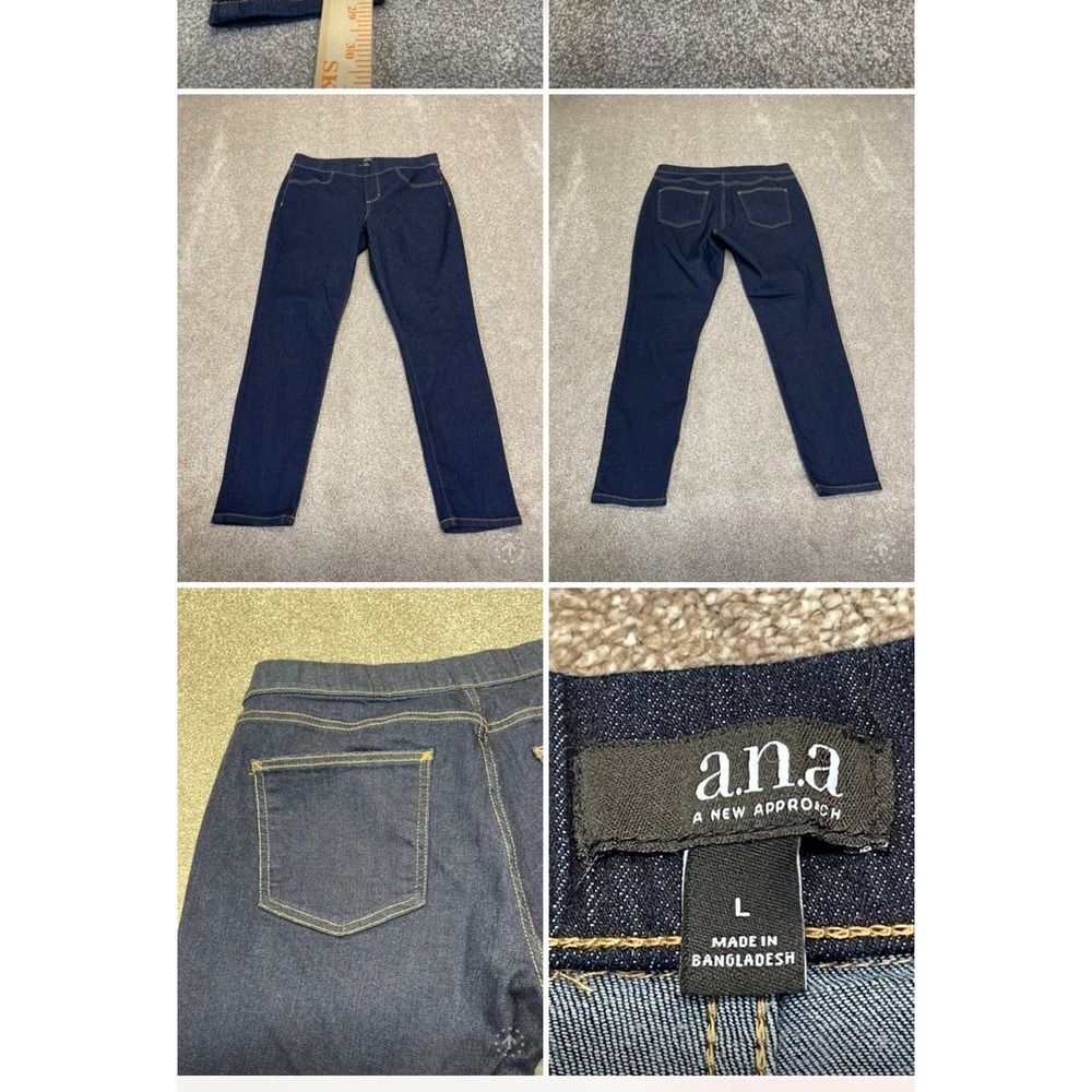 a.n.a a new approach womens pull on jeans sz Large dark wash stretch denim